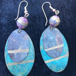 Vintage Earrings 2 metal disks w/beads